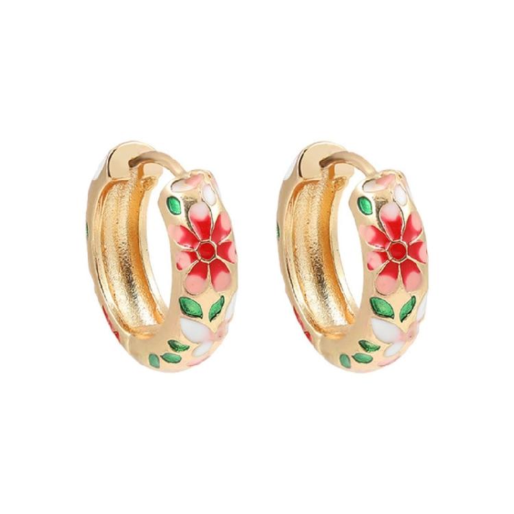Stainless Steel Flower Hoop Earrings with Colorful Zircon Round Huggies Earrings