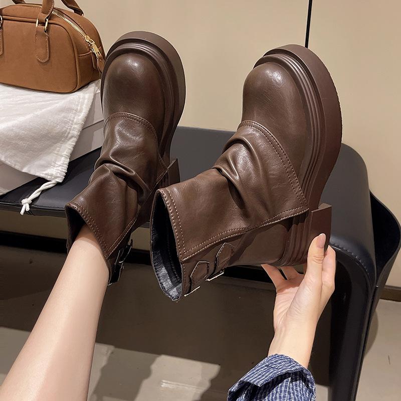 2025 Autumn Mix and Match Retro British Style Martin Boots Women's Fashion Belt Buckle New Big Head Small Short Boots Women