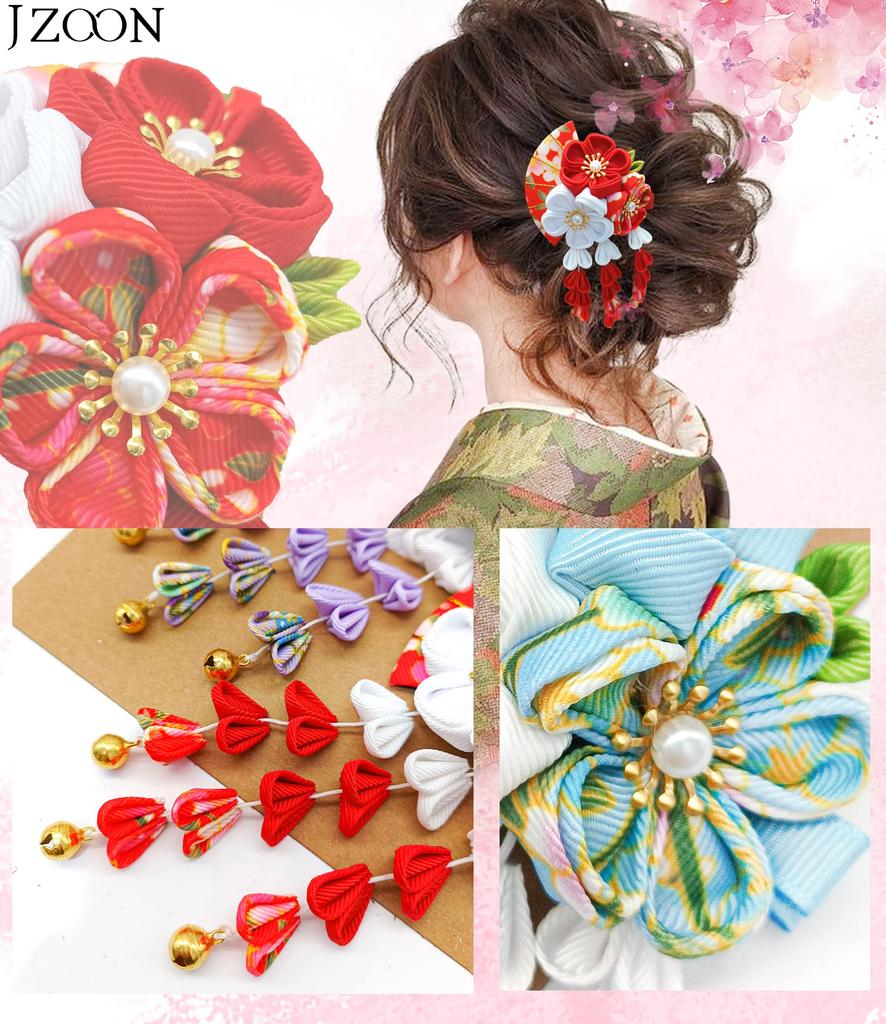 JZOON Hair with Flower Design and Perfect for and Available in 5 and H2534 Ornament, Handmade, Tsumami-zaiku Bells, Coming-of-Age Ceremonies,