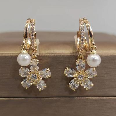 Flower Shape Drop Earrings for Women 2023 New Fashion Colorful Zircon Earring Luxury Wedding Engagement Party Jewelry Accessories