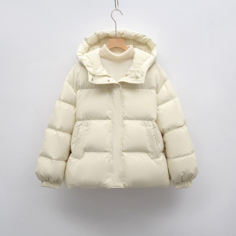 Down Jacket Loose White Duck Down Solid Color Simple Hooded Women's New Winter Warm Thickened Coat Tide