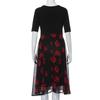 Women's Patchwork Swing Chiffon Dress Short Sleeve V Neck Midi Dress Plus Size Floral Wedding Guest Dress Summer Beach Flowy Sundress