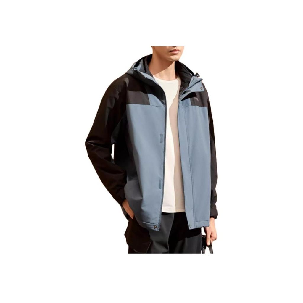 Anta Three In One Detachable Hooded Color Block Zipper Warm Water Resistant Jacket Men Outerwear Basic-Black Mens-Gray 152447629-4