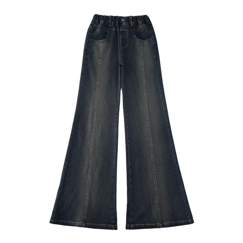 2025 New Korean Style Fleece Flared Pants for Girls - Autumn/Winter Elastic Straight-Leg for Middle School Students