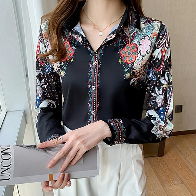 Fashion Flower Print Ladies Shirts Women's Blouses 2021 Spring Autumn Long Sleeve Shirts Tops Blusas Mujer