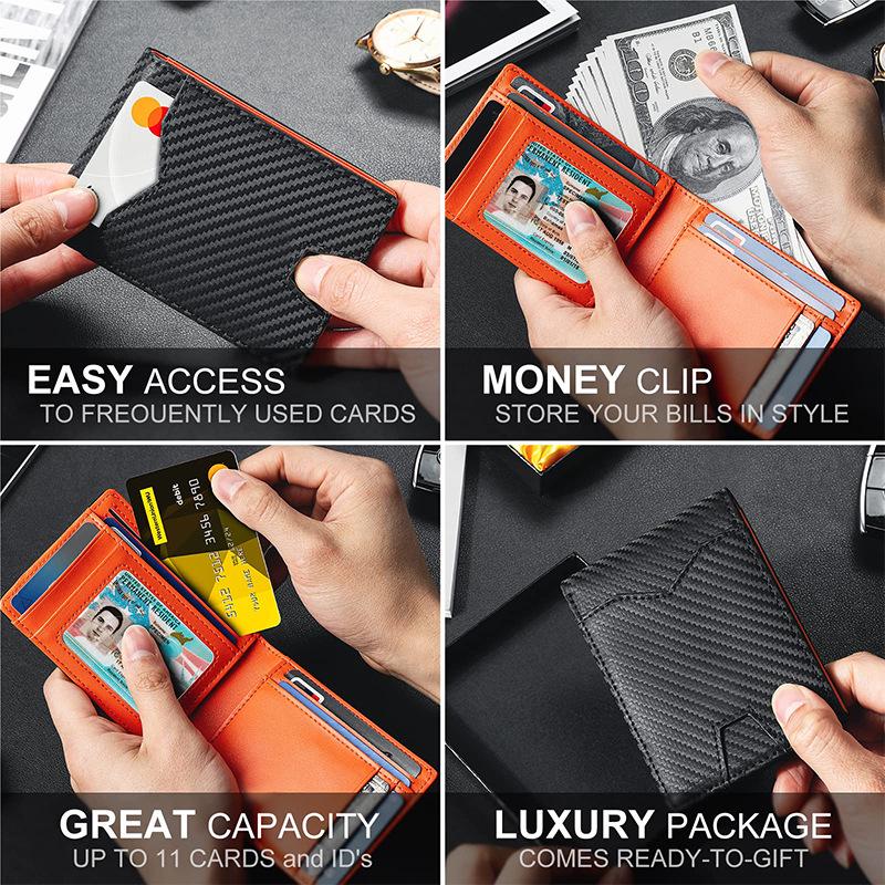 Men's RFID Anti-theft Carbon Fiber Leather Bifold Wallet