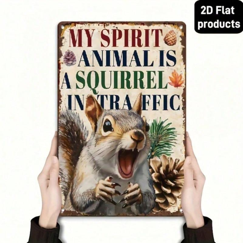 Funny Squirrel Tin Sign Vintage Metal Wall Decor - Retro 2D Flat Screaming Squirrel Plaque, My Spirit Animal Is A Squirrel In Tr