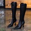 Autumn Winter Pointed Toe Elegant Heeled Leather Knee High Shaft Shoes Woman Gothic Fashion 2025 Chic Sale Long Boots for Women