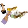 Summer Elegant Women Purple High Heels Chain Sandals Designer Open Toe Green Yellow Stiletto Heels Sandals Nightclub Shoes