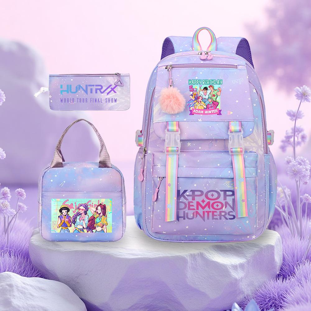 K-Pop Witch Hunters Cartoon Printed Student Pencil Bag Lunch Bag Three-Piece Backpack