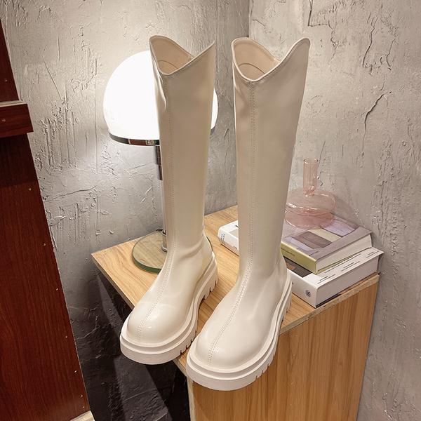 Pantofi Toc plat Cizme de dama Cizme de toamna - Femei Varf rotund Design de lux Saboti cu fermoar Platforma Rock Doamnelor peste genunchi