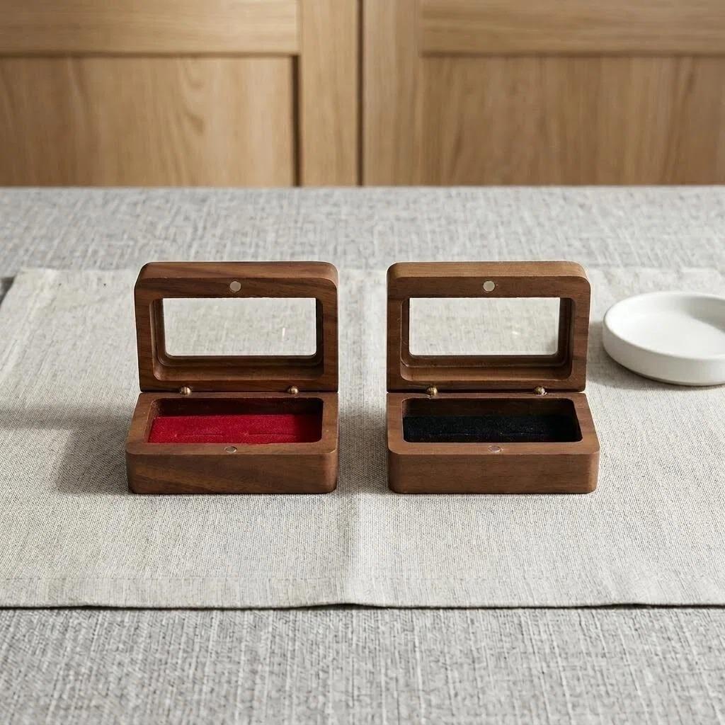 Solid Wood Black Walnut Window Opening Exquisite Cufflink Box Sleeve Nail French Cufflink Set Box Packaging Gift Box Accessories