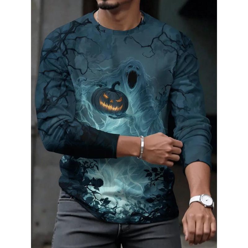 Fall Men's 3D Printed Crew Neck Long Sleeve T-Shirt Halloween Dress Up