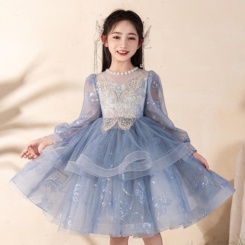 

Girls Light Luxury High-End Princess Dress for Weddings, Birthdays, and Piano Performances - Autumn Collection 150 cm синий