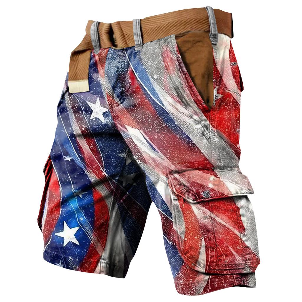 Men's Independence Day Printed Multi Pocket Workwear Shorts