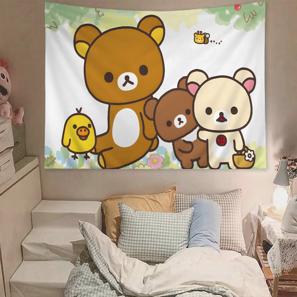 Cute RRilakkuma Tapestry Wall Hanging Tapestry Art Deco Blanket Curtain Hanging At Home Bedroom Living Room Decor