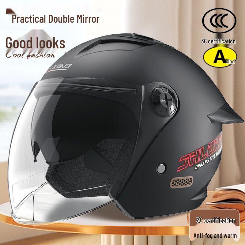 3C Class A Electric Motorcycle Helmet with Silver Lens, All-Season Safety for Men & Women, Ideal for Food Delivery.
