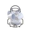 8 Piece White Espresso Set Stoneware Cups Saucers with Chrome Rack Ideal Home Bar Coffee Serving