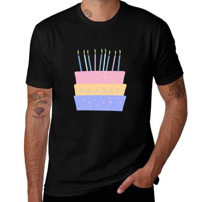Happy Birthday Cake With Candles Colorful Birthday Cake Tshirt Long Lasting Casual Tshirt