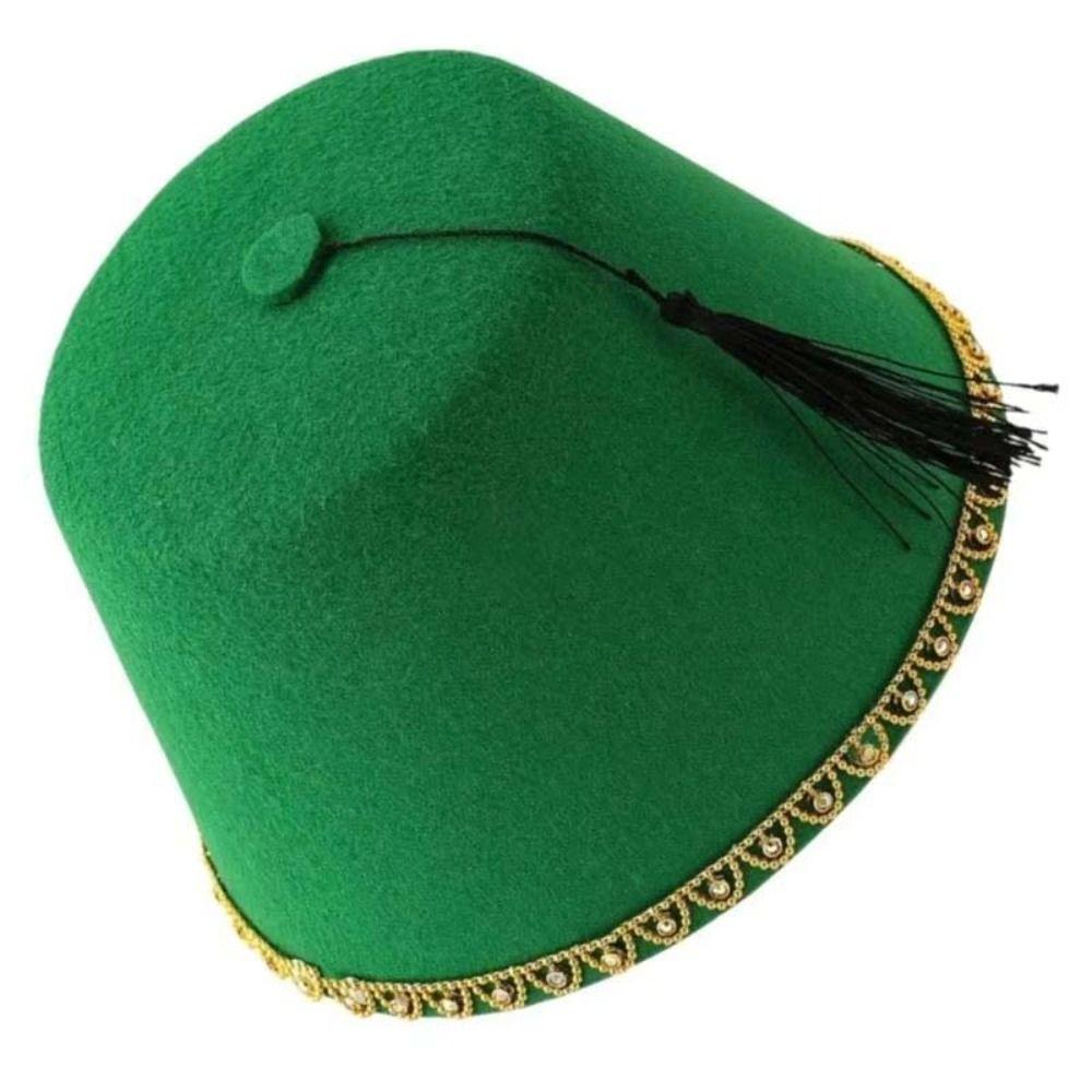 Universal Round Felt Fez Cap Breathable Red Color Tarboosh Fez Hat Cosplay Moroccan Hat Turkish Tassels Cap Role Play Headwear
