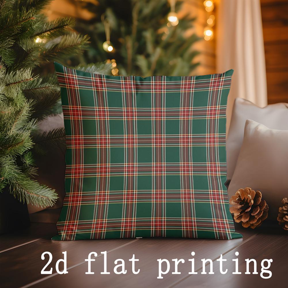 

Home Decor Christmas Green Plaid Pattern Decorative Pillows Pattern Cushion Cover Suitable for Sofa Bedroom Car Pillow Cover 16x16Inch