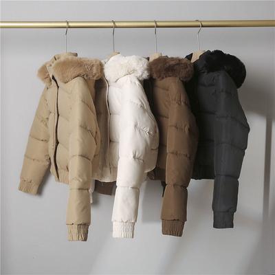 Nový zimní styl velký kožešinový límec bavlněný kabát pro ženy, korejský styl slim střih zateplená bunda s kapucí studentská vata bunda
