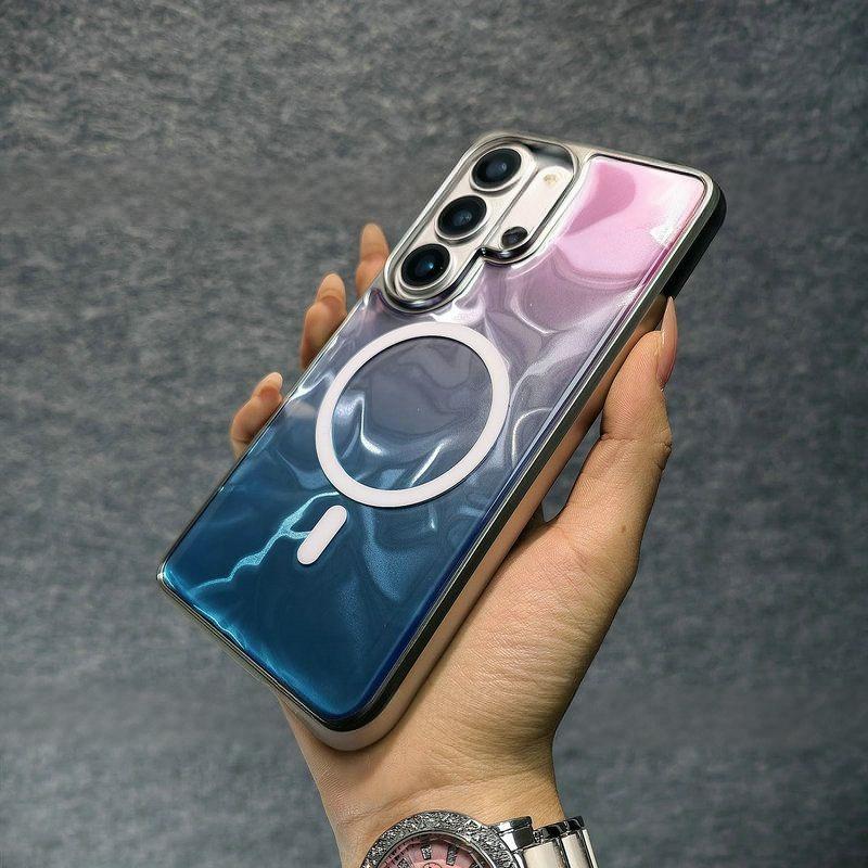 Gradient Laser Ripple for Magsafe Case For Samsung Galaxy S26 Ultra S26 Plus Magnetic Wireless Charger Hard Plating Cover