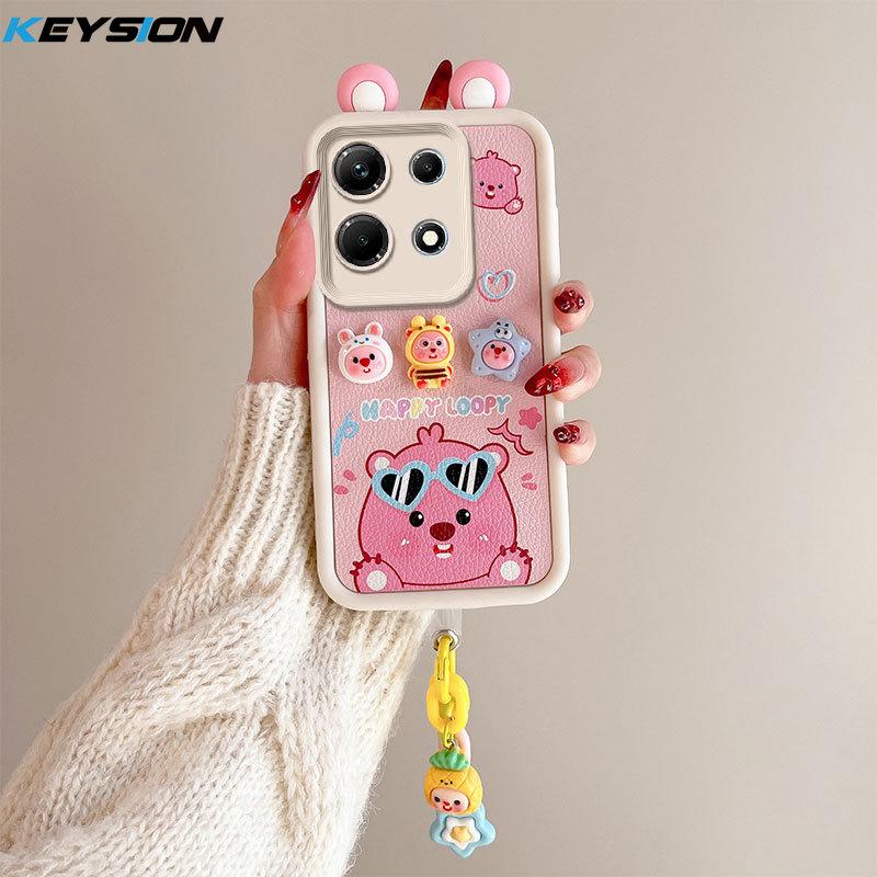 KEYSION Cute Ear 3D Cartoon Case for Infinix Note 30 with Bracelet Soft Silicone Shockproof Phone Cover for Infinix Note 30 5G