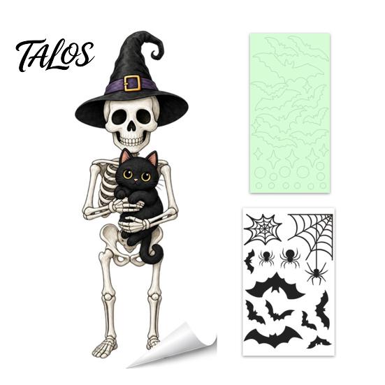 Talos Halloween Glow-in-the-Dark Window Cling, Spooky Ghost Skeleton Glass Sticker, Waterproof Static Decal for Holiday Party