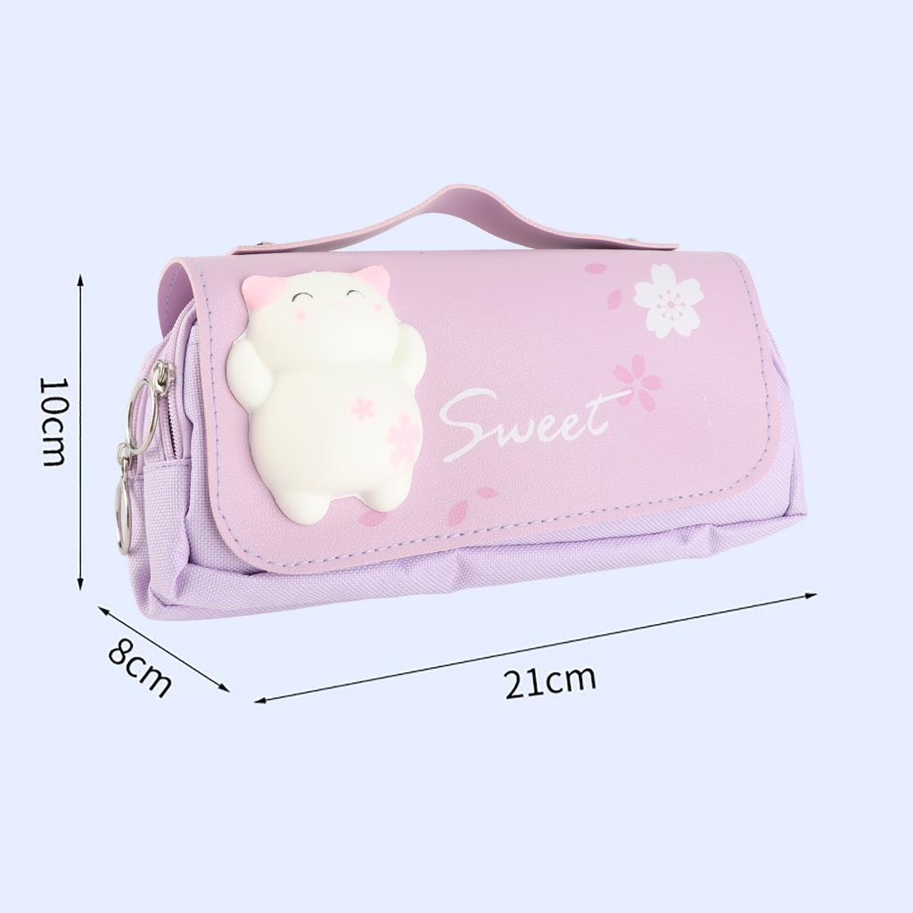 3D Katt Pennfodral Stor Kapacitet Attraktiv Söt Pennväska Pennetui med Handtag för Stress