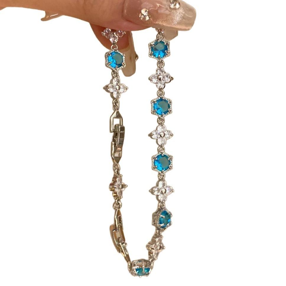 Floral Zircon Stone Womens Bracelet With Copper Material For Elegant Summer Fashion