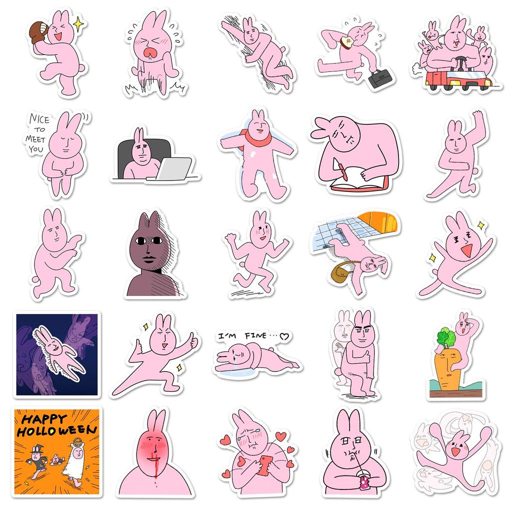 50 Pink Rabbit Cartoon Graffiti Stickers for Journaling, Decoration, Water Bottles, Phone Cases, and Notebooks.