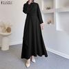 ZANZEA Women Muslim Casual Round Neck Long Sleeve Loose Dress