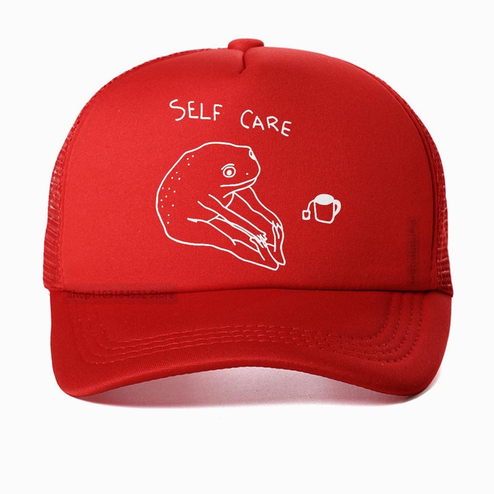 Funny Frog Self Care Retro Cottagecore Printed Baseball Cap Unisex Summer Mesh Breathable Trucker Hat Streetwear Adjustable