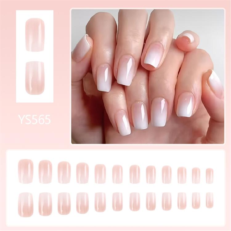 24x Glänzende Vollabdeckende Falsche Nägel Kurz Quadratisch Press-On Nägel Gradient Aufklebbare Nägel Einfache Künstliche Acryl-Nägel