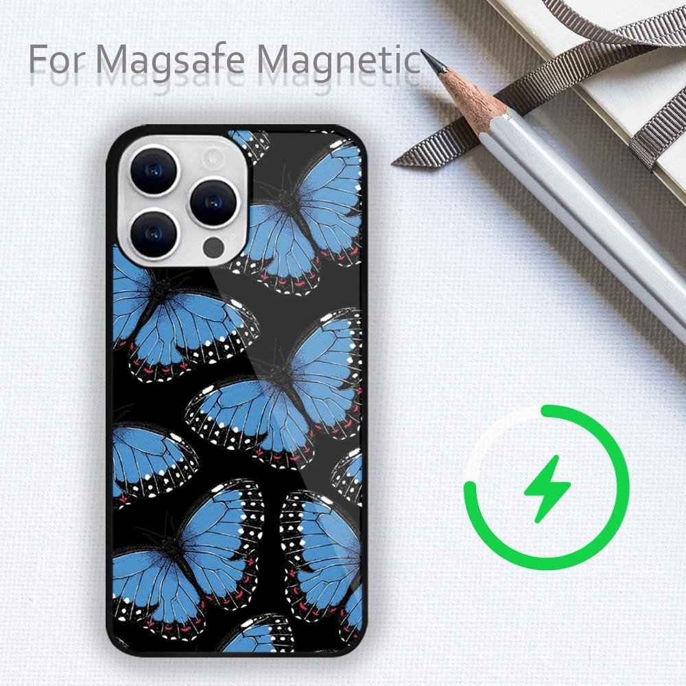 Fashion Retro Butterfly Phone Case For iPhone 15 14 13 12 11 Plus Pro Max Magsafe Magnetic Wireless Charging