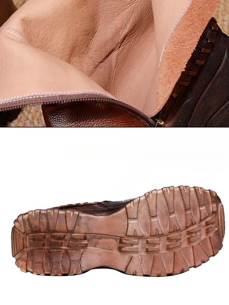 Johnature Women's Platform Shoes Genuine Leather Thick Soled Comfortable Versatile Retro Wedges Short Boots