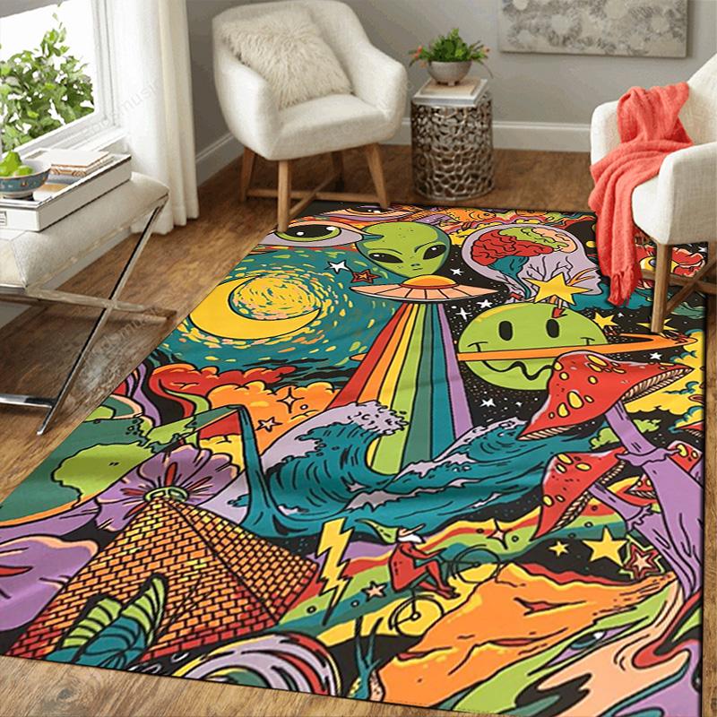 Whimsical UFO & space Rug Floor Mat for Living Room or Bedroom Soft and Comfortable Carpet a Gift for Birthday and Holiday.ZFF0913426