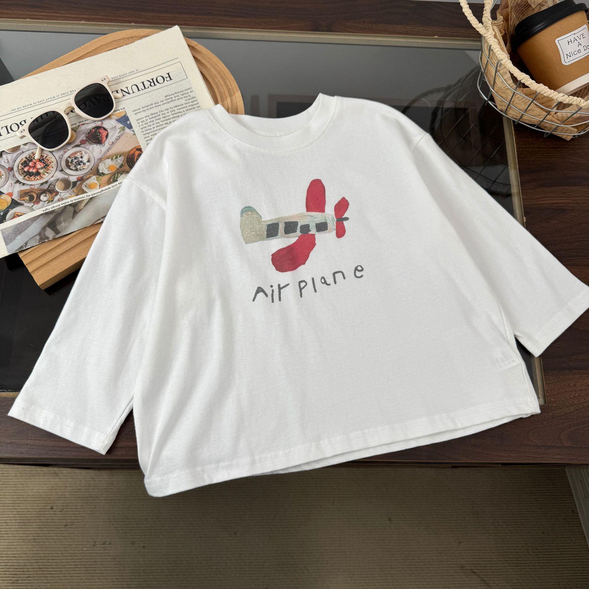 2026 Boys  Cartoon Airplane Long-Sleeve Pullover T-Shirt for Spring 140 cm белый