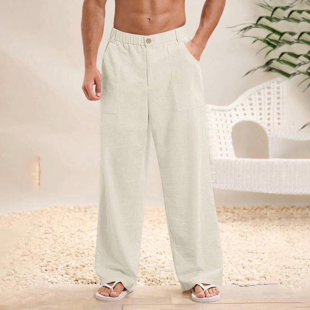 Men's Solid Color Cotton Linen Trousers Men's Casual Fashionable Cotton Linen Trousers