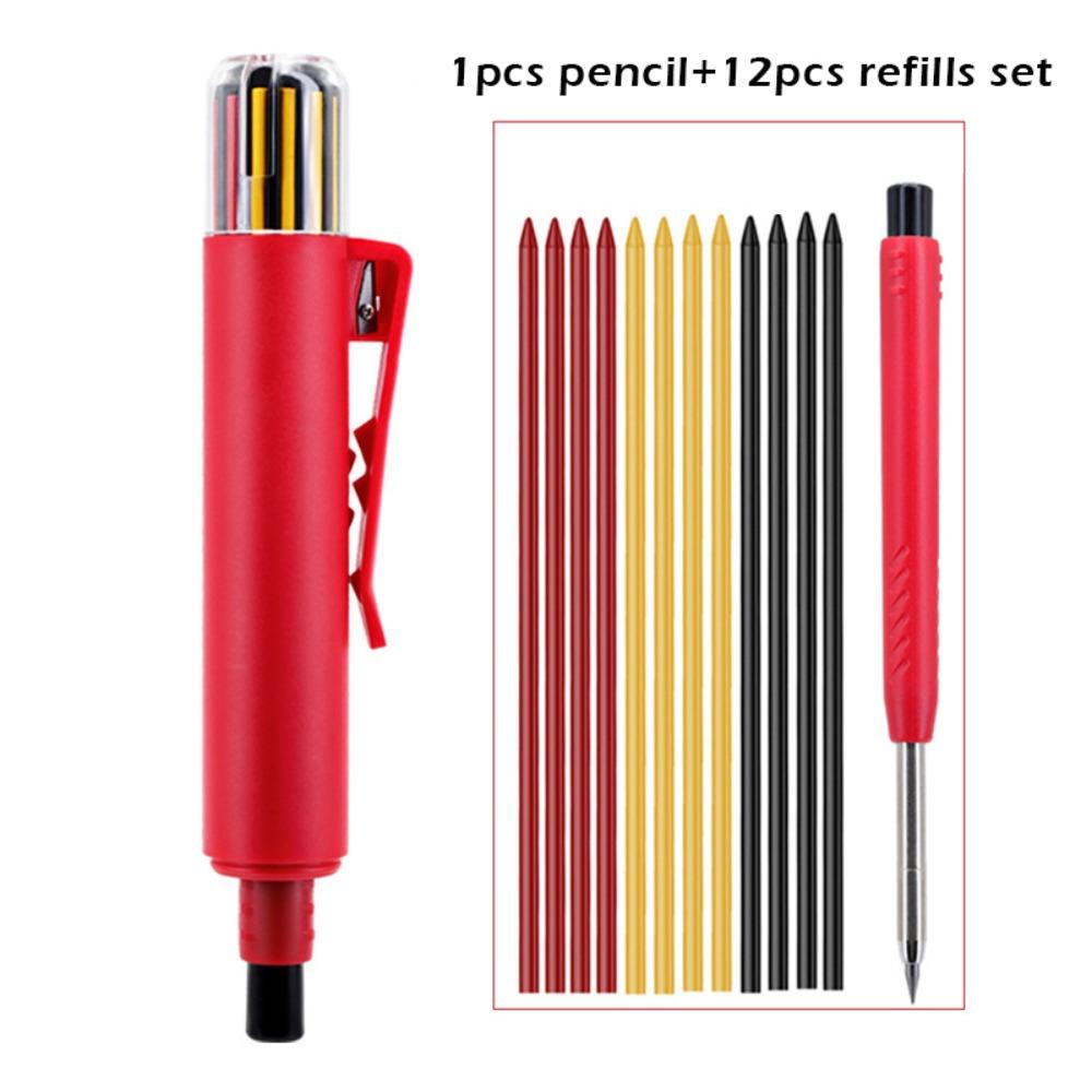 Durable 2.8mm Lead Woodworking Pencil Built-in Sharpener Deep Hole Carpenter Marking Pencil Construction Pencils Carpenter Work
