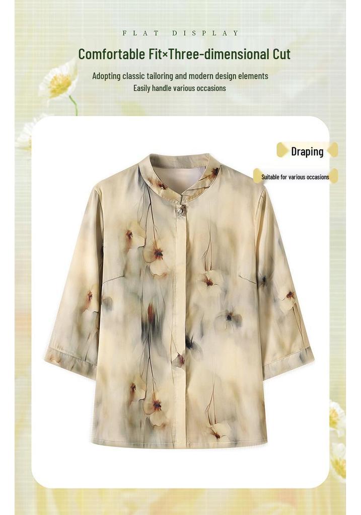 Mom's 2026 Spring Fashion Chiffon Printed Blouse - Stylish Lightweight T-Shirt for Middle-Aged & Elderly Women