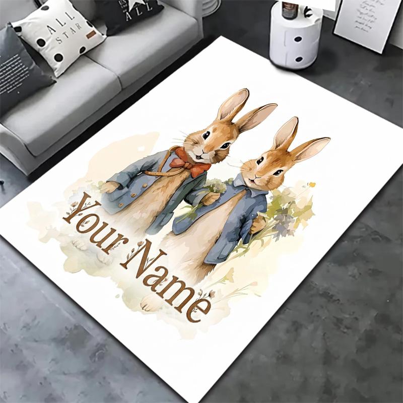 Easter Bunny Picnic Custom Name Carpet Rug For Living Room Bedroom Home Sofa Decoration Kids Play Nonslip Floor Mat