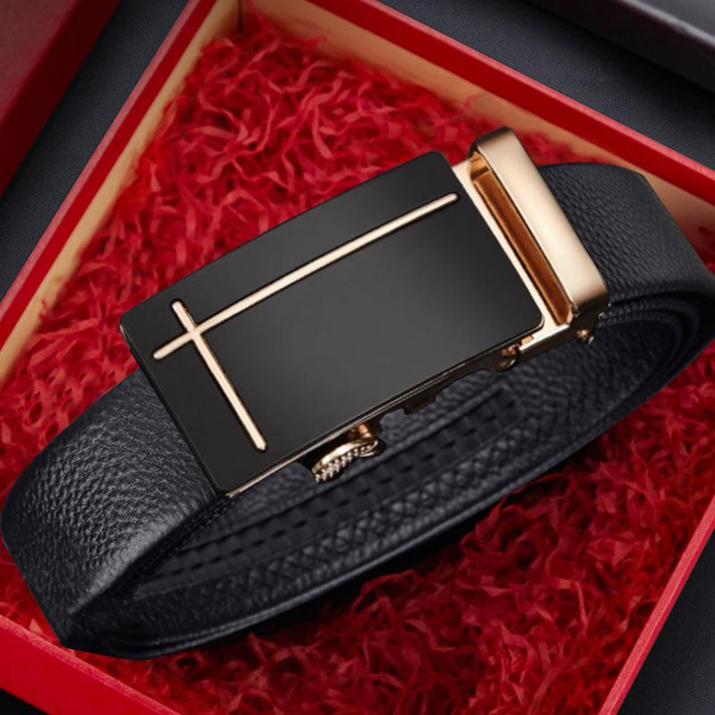 Men'S Cowhide Belt High-End Automatic Buckle Leather Belt Men'S Middle-Aged And Young Leisure Business Belt Men