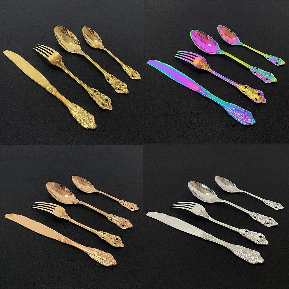 24Pcs Flatware Set Colorful Cutlery Set Stainless Steel Dinnerware Tableware Set Dinner for Home Kitchen Knife Fork Spoon Set Service for 6