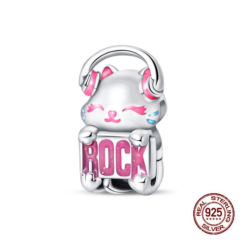 100 % 925 Sterling Silber Teetasse Musik Katze Rosa Katzenpfote Charms Perlen Fit 925 Original Armband Fein DIY Niedlich Schmuck Geschenk