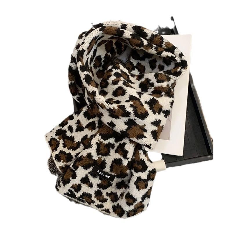 Retro Leopard Print Scarf for Women Winter New Trendy Millennium Hot Girl High End Thickened Cold Proof and Warm Knitted Scarf