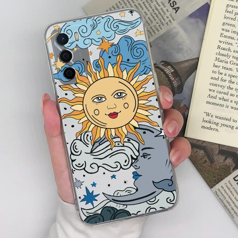 For Oppo A15 A15S A16 A16S A17 A17K A35 A58 Phone Cases Beautiful Blue Butterfly Flowers Pattern Transparent Silicone Anti Slip Housing For Oppo Shell