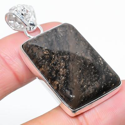 Natural Honey Dendritic Gemstone 925 Sterling Silver Gift Pendant 1.69" v7S82