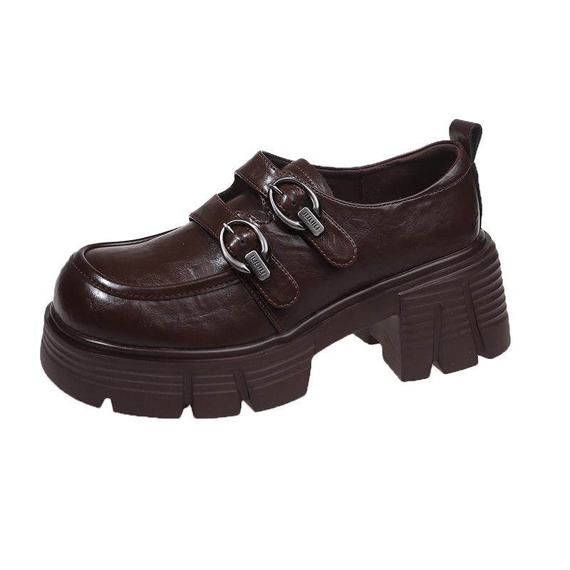 

Ретро универсальные маленькие кожаные туфли для женской весны 2025 года, новые, на толстой подошве, на толстом каблуке, маленькие лоферы 40 коричневый